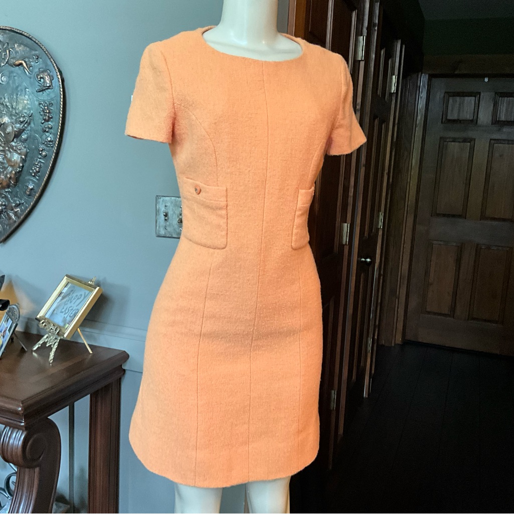 Chanel Orange Sheath Mini Dress Crew Neck